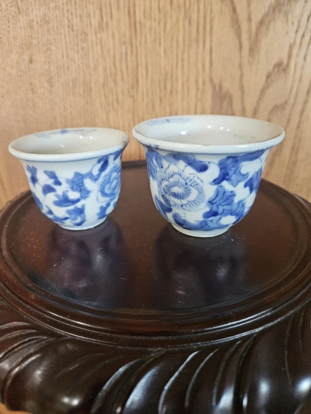 Vintage Miniature Blue and White Porcelain Planters Or Orb Stand Made In China